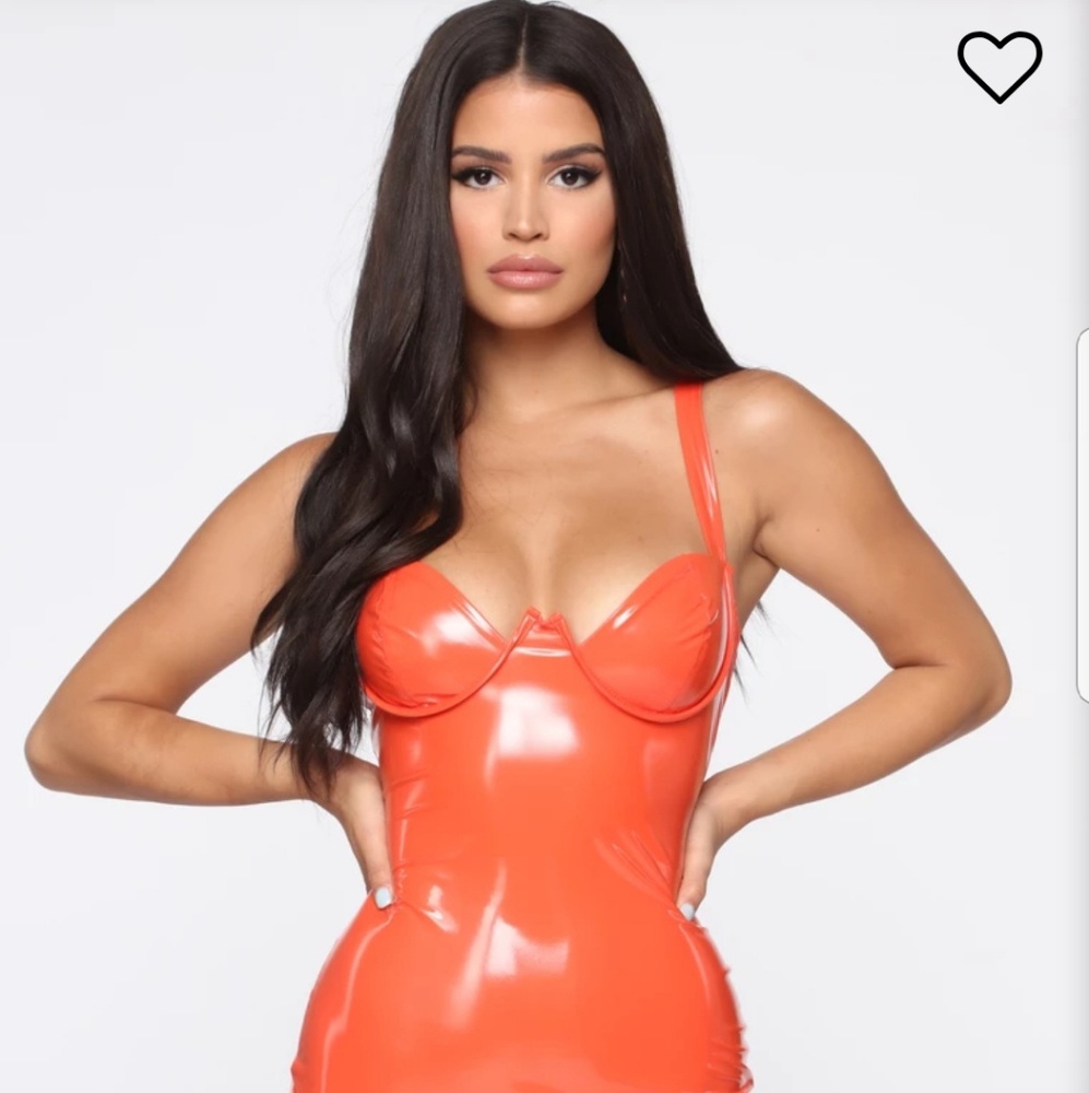 🧡SOLD🧡Orange latex mini dress